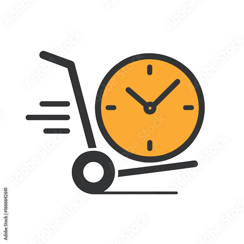 Clock with hand truck symbolizing fast delivery and efficiency against on a transparent background