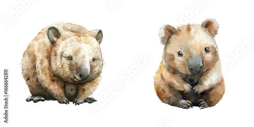 wombat watercolor vector illustration