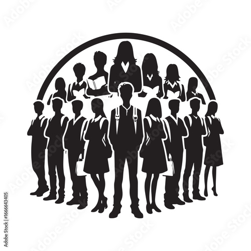 students group vectore silhouette outline logo design concept illustration 