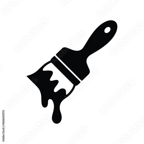Black paintbrush dripping with liquid symbol for artistic creation and renovation projects