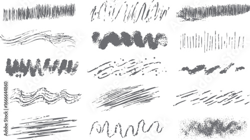 Grunge abstract brush strokes. Hand drawn ink line textures. Artistic sketch stroke set for modern creative artwork.