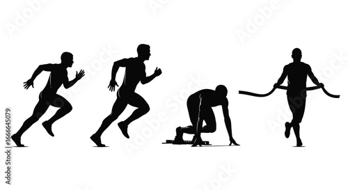 Diverse athletic poses of a runner showcasing the stages of a sprint race from start to finish vector