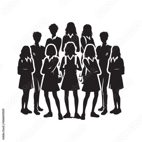 students group vectore silhouette outline logo design concept illustration 