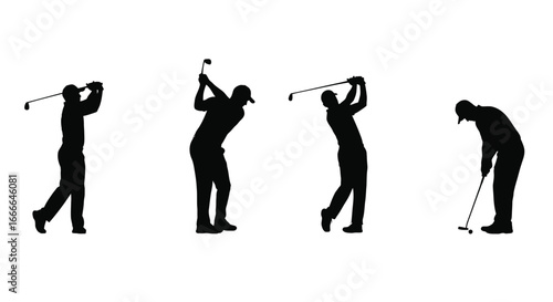 Golfer silhouettes showing swing sequence action from tee off to putt on white vector