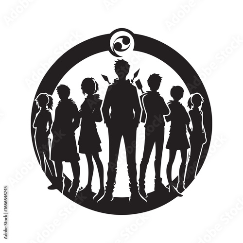 students group vectore silhouette outline logo design concept illustration 