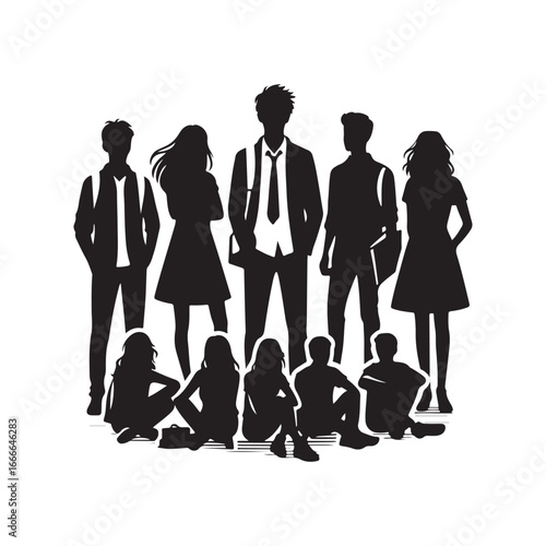 students group vectore silhouette outline logo design concept illustration 