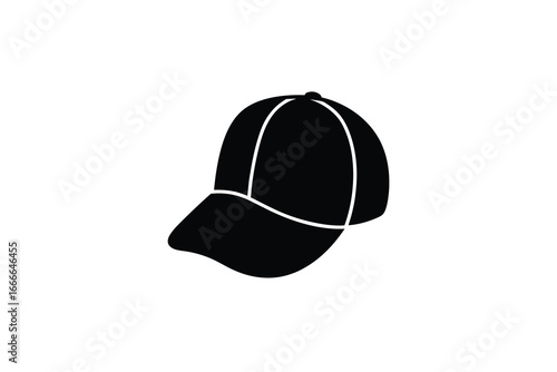 A black baseball cap with white outline on a plain white background silhouette