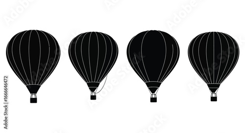 Four silhouetted hot air balloons floating in the sky representing adventure and travel vector
