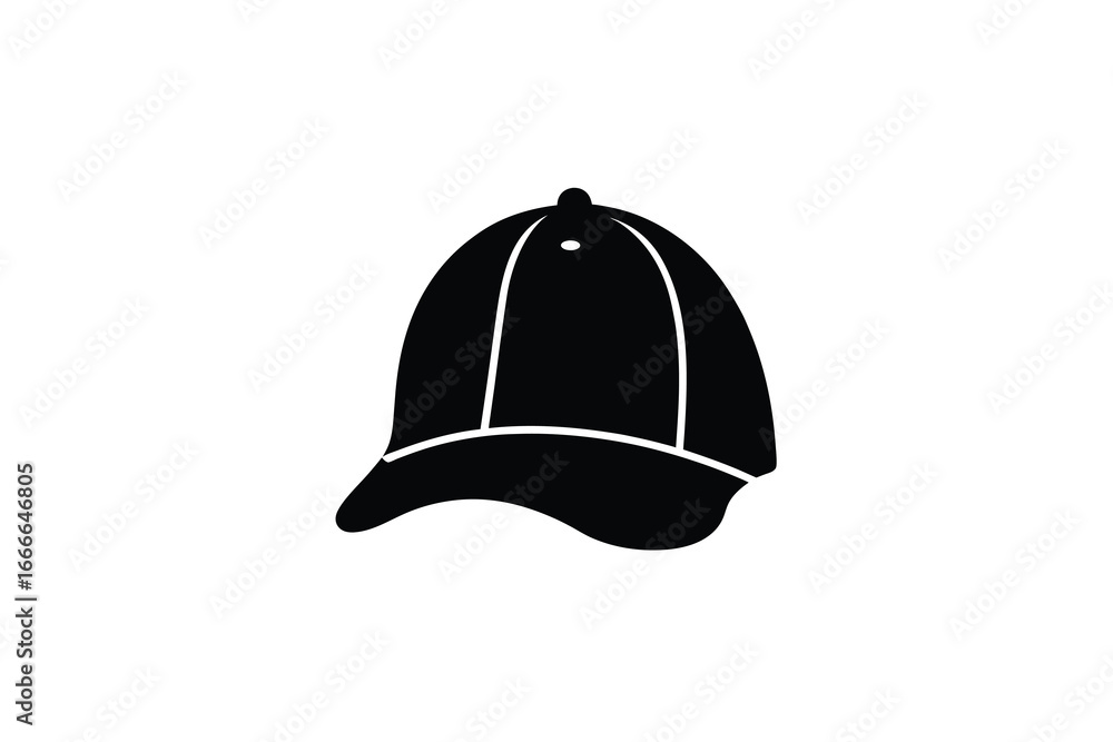 Naklejka premium A black baseball cap with white trim and a curved brim silhouette