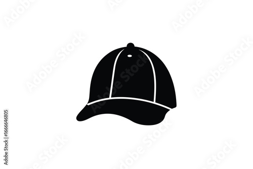 A black baseball cap with white trim and a curved brim silhouette