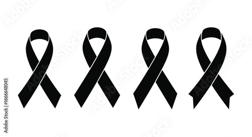 Four black awareness ribbons arranged in a row symbolizing grief support and solidarity vector