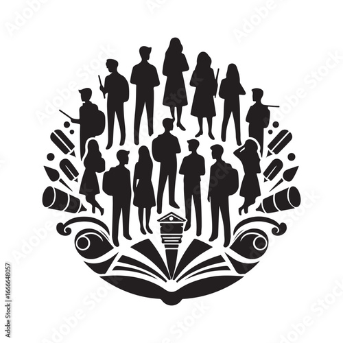 students group vectore silhouette outline logo design concept illustration 