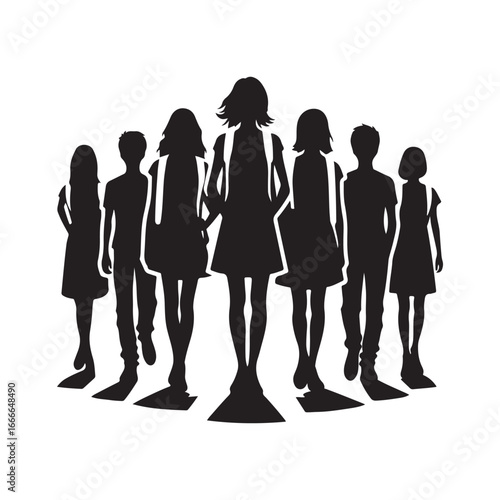 students group vectore silhouette outline logo design concept illustration 