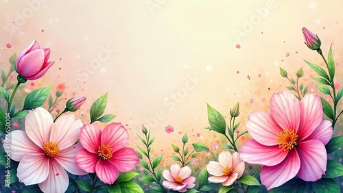 A Delicate Arrangement of Pink and White Blossoms Flourishing in a Gentle Breeze Against a Soft, Pastel Background