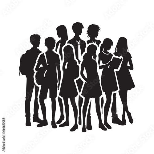 students group vectore silhouette outline logo design concept illustration 