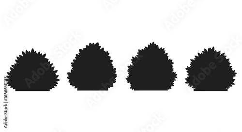 Four silhouette shapes of bush plants showing texture and form against a clean backdrop vector