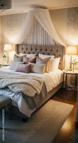 Luxurious bedroom with tufted headboard