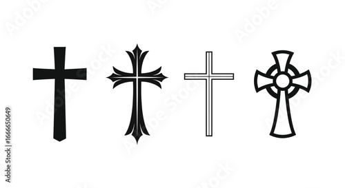 Four distinct christian cross designs showcasing religious symbolism and artistic styles vector