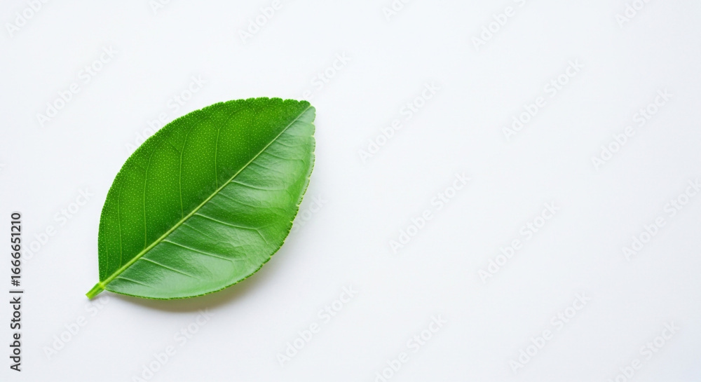 Obraz premium Vibrant green leaf isolated on clean white background, symbolizing nature and freshness