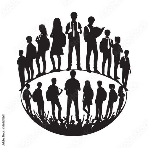 students group vectore silhouette outline logo design concept illustration 