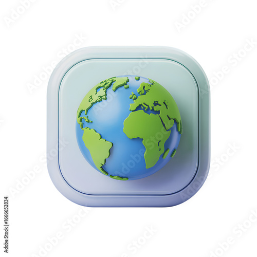 Digital earth icon with textured globe and rounded frame transparent background Png