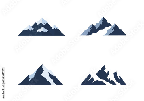 Four mountain illustrations with white snow caps