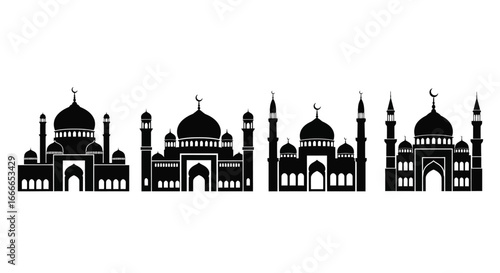 Collection of islamic mosques silhouette landmark architecture for cultural and religious designs vector