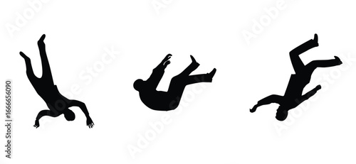Man Falling Silhouette Different Positions Isolated on White. People and accidents, activities vector art