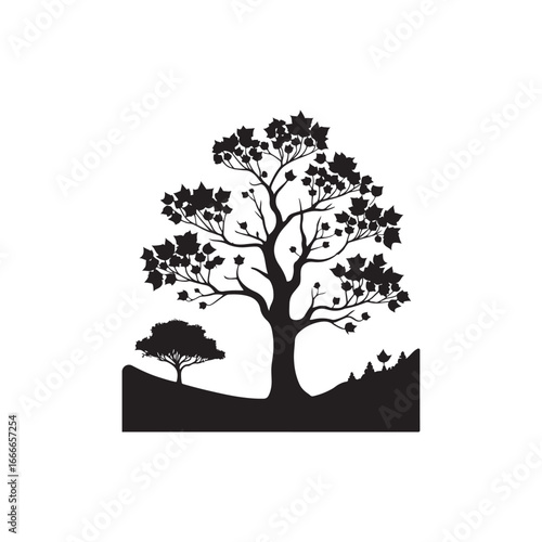 Ginkgo Biloba Tree Silhouette Vector Design.