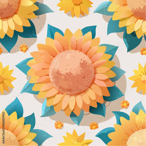 Vibrant Sunflowers Summer Floral Pattern Design A Delightful Illustration of Blooming Sunflowers