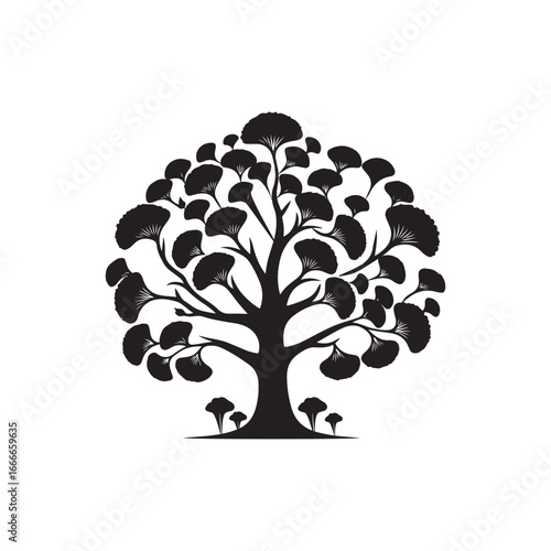 Ginkgo Biloba Tree Silhouette Vector Design.
