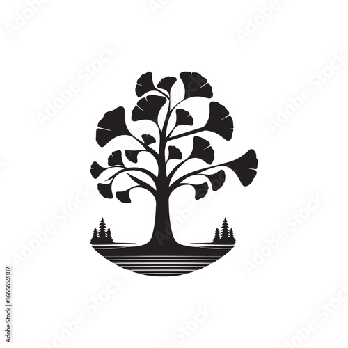 Ginkgo Biloba Tree Silhouette Vector Design.