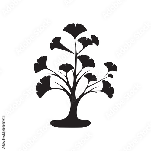 Ginkgo Biloba Tree Silhouette Vector Design.