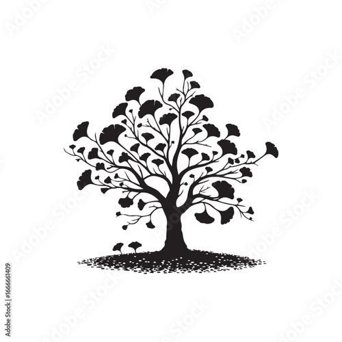 Ginkgo Biloba Tree Silhouette Vector Design.
