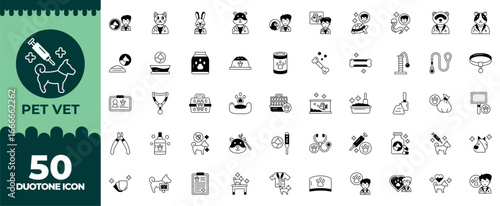 Pet Vet Duotone Editable Icons set. Vector illustration in modern thin duotone style of pet vet icons: vet, vaccine, pharmacy, etc