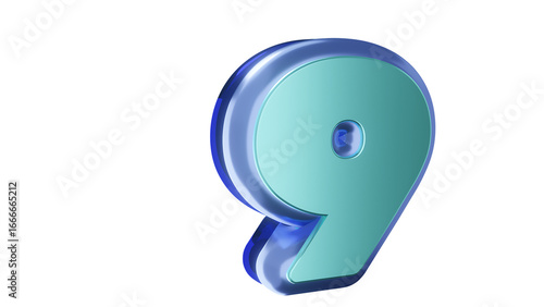 Glossy three dimensional number nine with a glass effect.