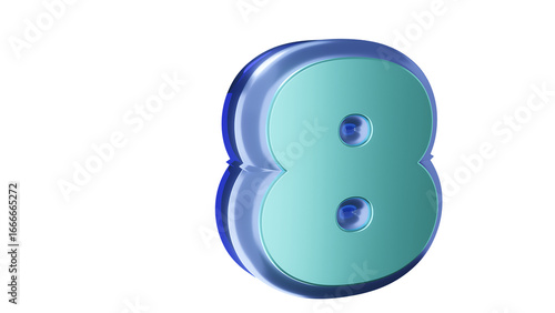3d number eight with blue and teal gradient.