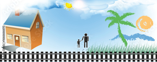 Vector silhouette of children in nature along the beautiful days.