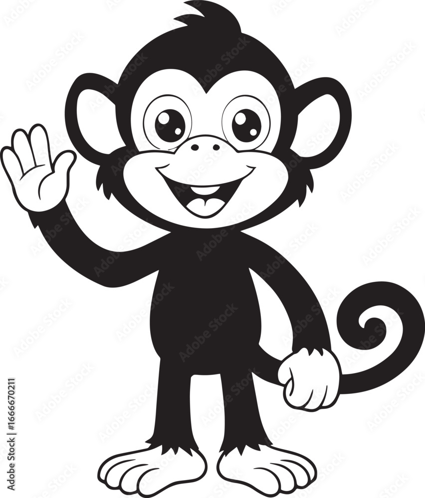 Naklejka premium Cute cartoon monkey waving hello isolated on white background