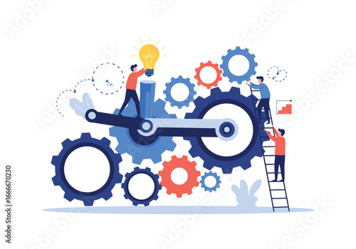 Teamwork and collaboration driving innovation and productivity with a bright idea bulb