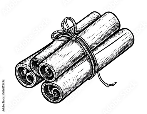 Hand drawn illustration of cinnamon sticks
