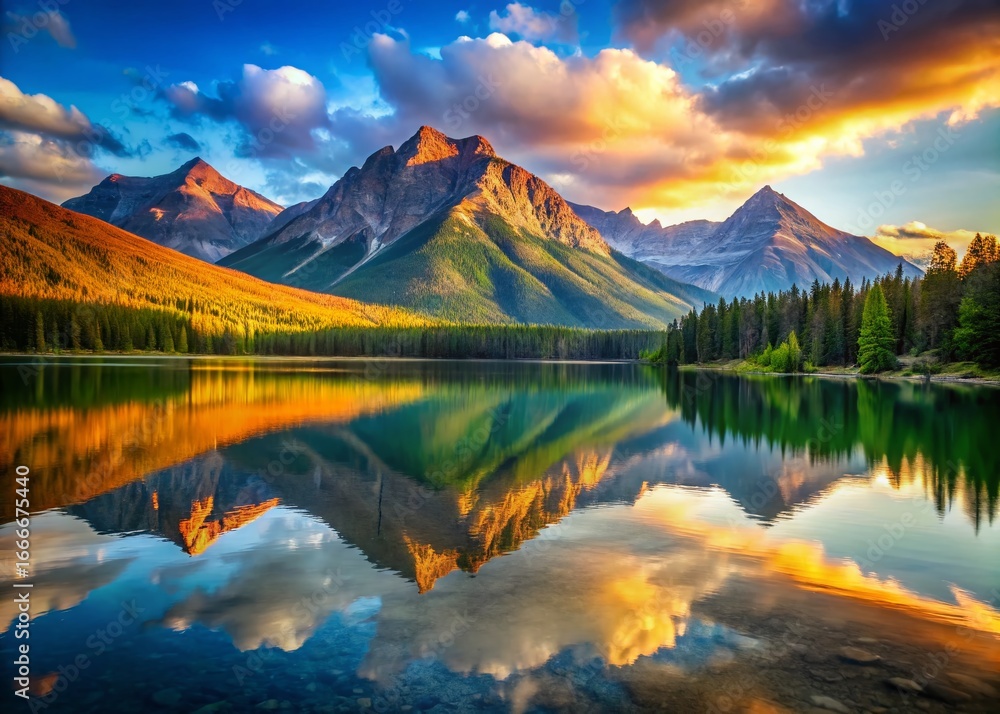 Obraz premium Majestic Mountain Range and Serene Lake: Breathtaking Landscape Photography