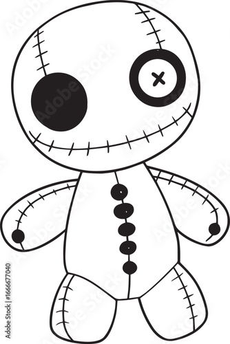 Stitched voodoo doll character illustration isolated on white background