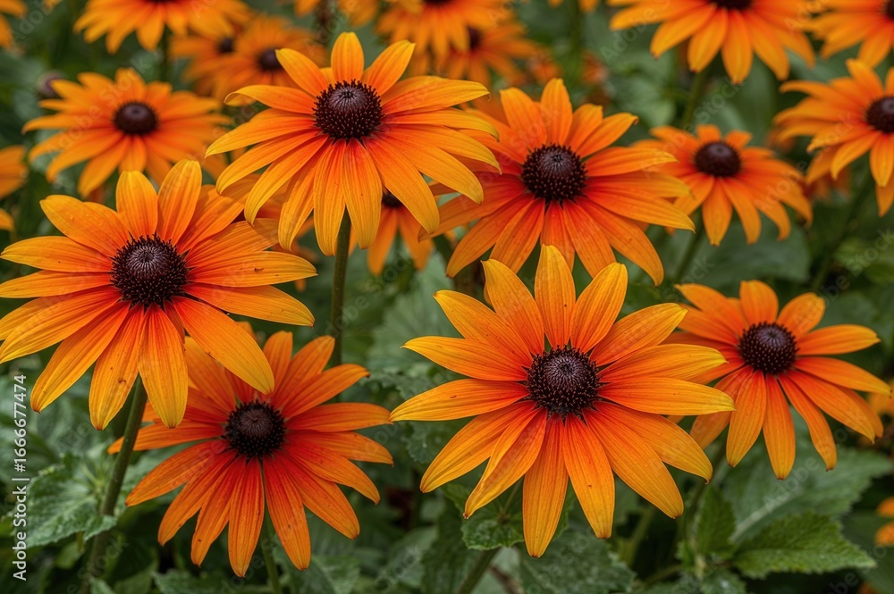 Fototapeta premium Stunning Rudbeckia blossoms displaying timeless charm. Emitting bright, joyful vibes that inspire wellness and joy. Perfect selection for a floral celebration.