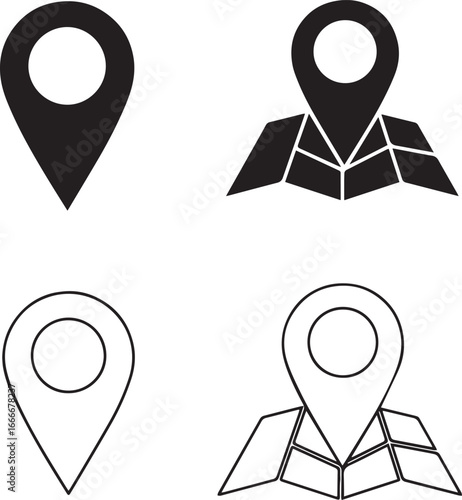 Map location pins and markers isolated on white background