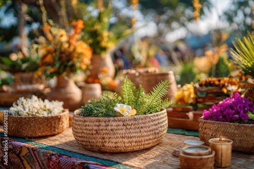 Wallpaper Mural Beautifully arranged natural elements in woven baskets featuring fresh flowers, ferns, and vibrant colors, perfect for showcasing nature, decoration, and organic beauty Torontodigital.ca