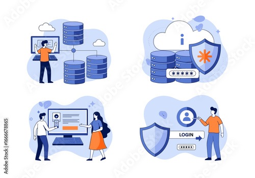 Secure data protection and online security concept with cloud servers and login process