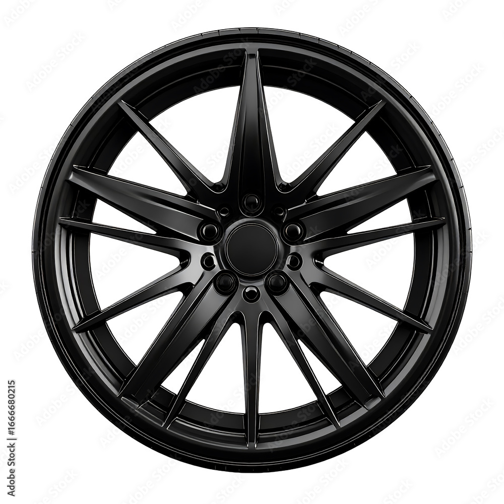 Fototapeta premium Sleek ten spoke black car wheel stylish design on transparent background