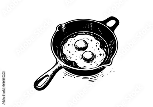 Cast iron skillet hand drawn vector illustration
