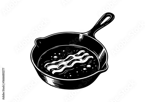 Cast iron skillet hand drawn vector illustration